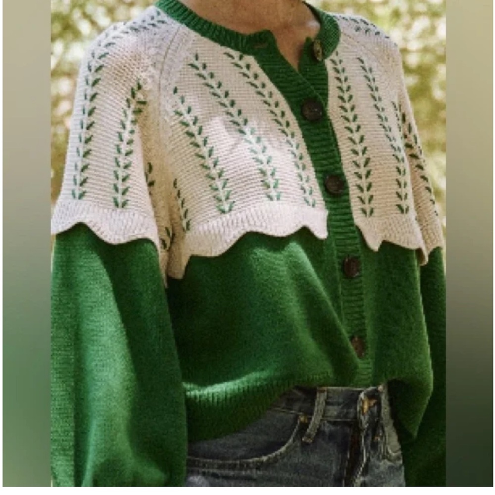 Green and Cream Women's Sweater